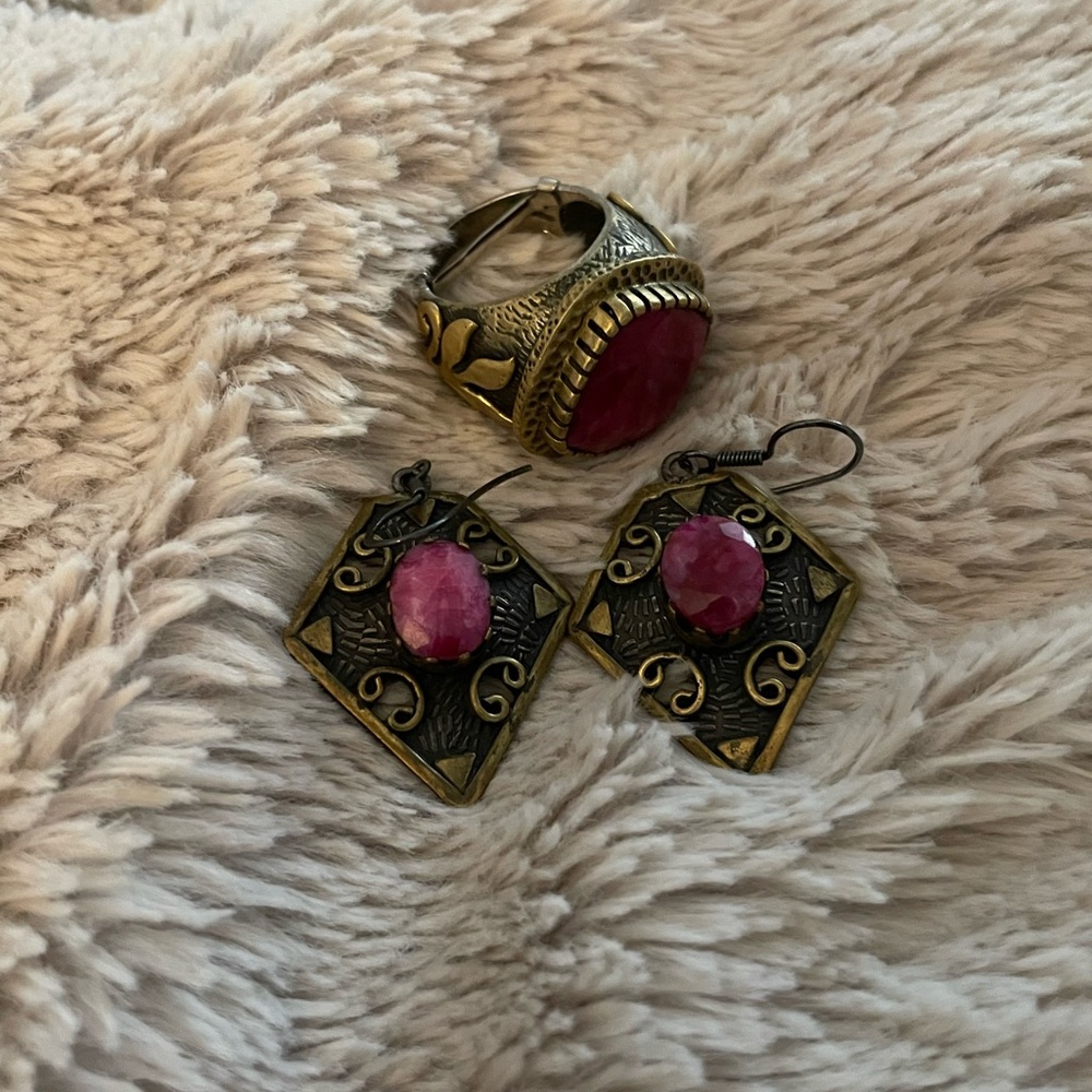 Art Deco Genuine Ruby Earrings And Cushion Amethy… - image 6